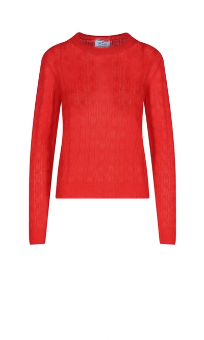 Shop Prada Crew Neck Sweater In Red