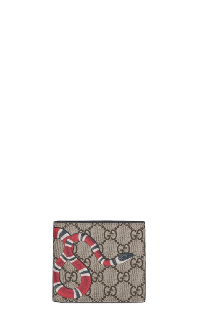 Shop Gucci "gg Supreme Kingsnake" Wallet In Neutrals