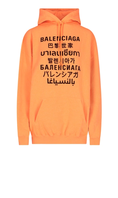 Shop Balenciaga Languages Hoodie In Orange