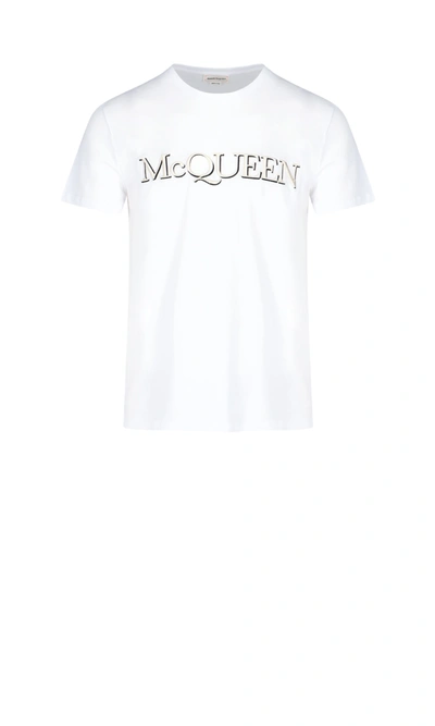 Shop Alexander Mcqueen Embroidered Logo T-shirt In White