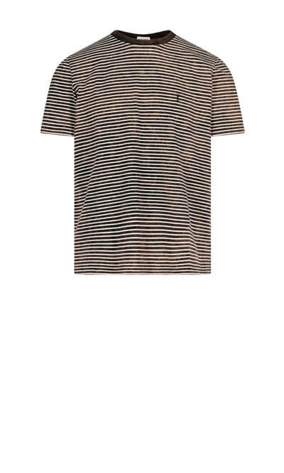 Shop Saint Laurent Striped T-shirt In Brown