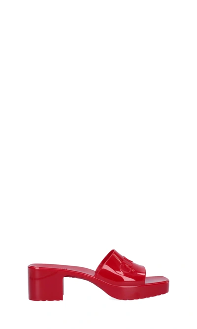 Shop Gucci Logo Slider Sandals In Red