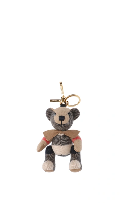 Shop Burberry 'thomas Bear' Keyholders In Neutrals