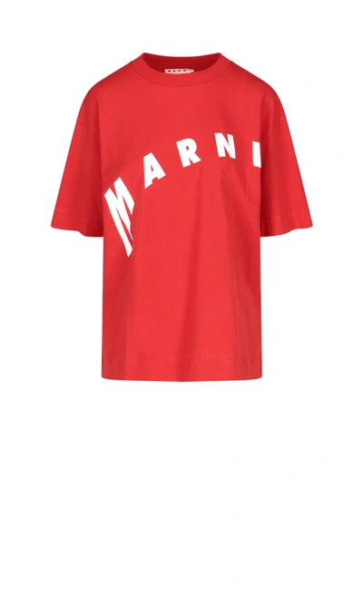 Shop Marni Logo T-shirt In Red