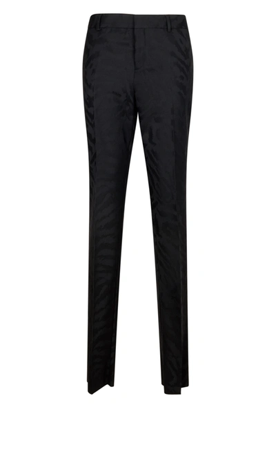 Shop Saint Laurent Jacquard Wool Trousers In Black