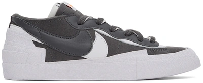 Shop Nike Grey Sacai Edition Blazer Low Sneakers In Iron Grey/white-whit