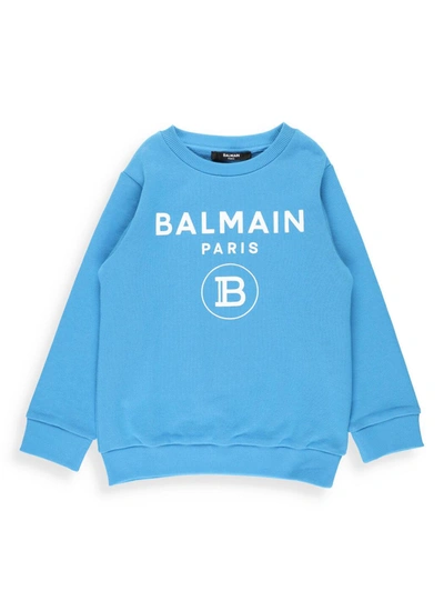 Shop Balmain Kids Logo Printed Sweatshirt In Blue