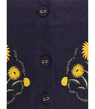 Shop Agua By Agua Bendita Ciruela Tiered Embroidered Skirt In Yellow/navy