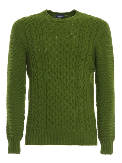 Shop Drumohr Cable Knit Lambswool Sweater In Green