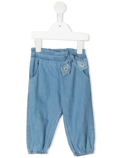 Shop Chloé Kids Bow Detail Denim Jeans In Blue