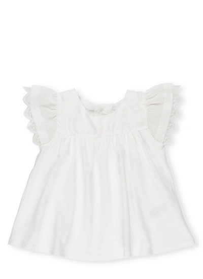 Shop Chloé Kids Embroidered Ruffle Sleeve Top In White