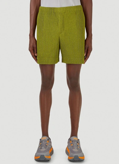 Shop Issey Miyake Homme Plissé  Pleated Elasticated Waist Shorts In Green