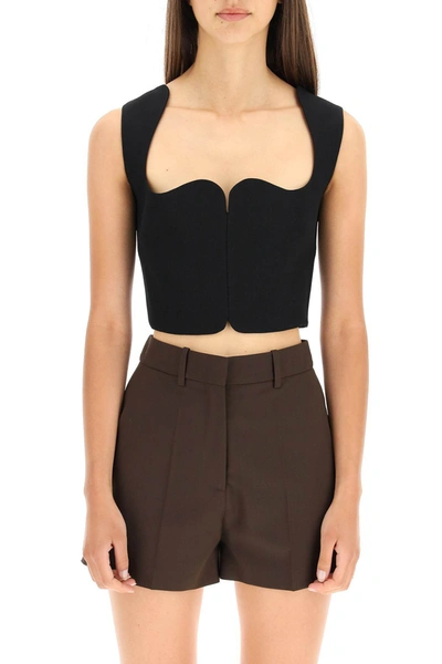 Shop Versace Cropped Top With Shaped Neck In Black