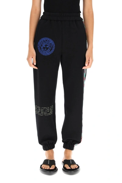 Shop Versace Trackpants With Multicolor Greca In Mixed Colours