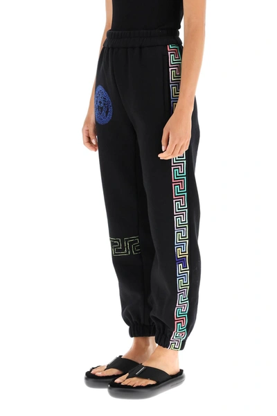 Shop Versace Trackpants With Multicolor Greca In Mixed Colours