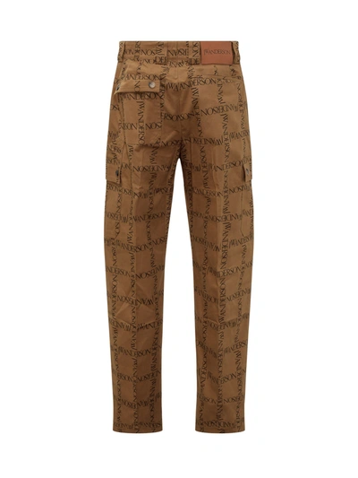 Shop Jw Anderson Allover Logo Print Trousers In Brown