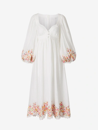 Shop Zimmermann Mae Floral Midi Dress In White