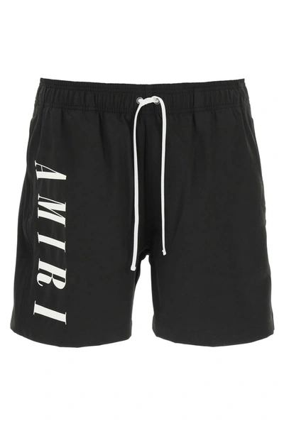 Shop Amiri Logo Print Swim Shorts In Black