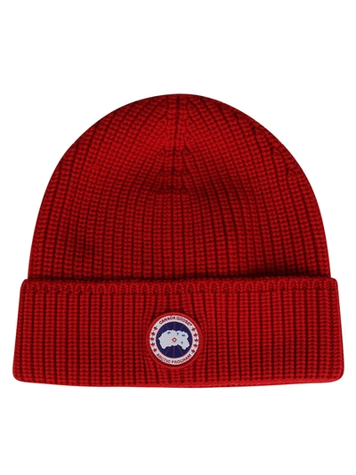 Shop Canada Goose Logo Patch Beanie In Red