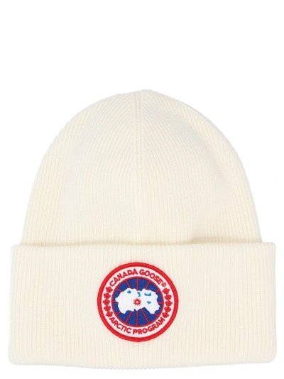 Shop Canada Goose Logo Patch Beanie In White