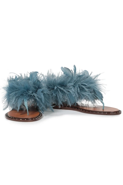 Shop Valentino Soul Rockstud Leather-embellished Leather Sandals In Light Blue