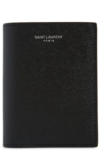Shop Saint Laurent Textured Leather Bifold Wallet In Black