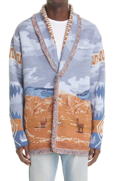 Shop Alanui The Moon Valley Jacquard Wool Blend Cardigan In Multicolor