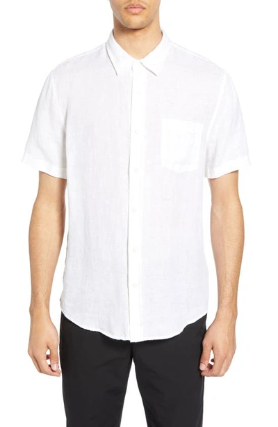Shop Vince Short Sleeve Linen Sport Shirt In Optic White