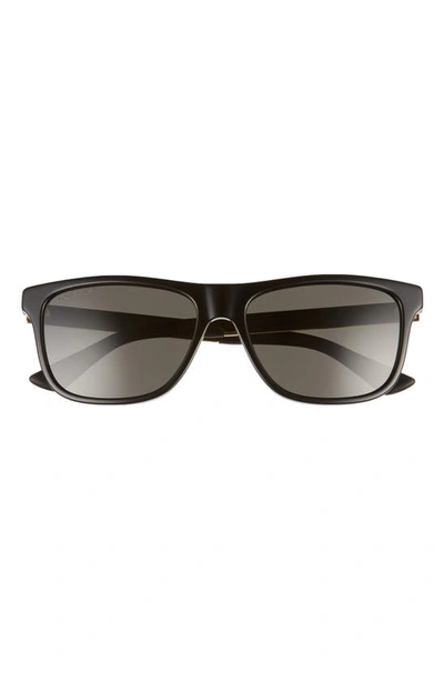 Shop Gucci 57mm Polarized Rectangular Sunglasses In Black/ Grey