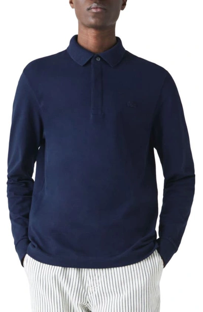 Shop Lacoste Long Sleeve Polo In 166 Navy Blue