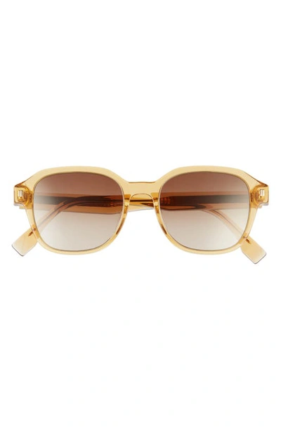 Shop Fendi The Ff  52mm Geometric Sunglasses In Shiny Yellow / Gradient Brown