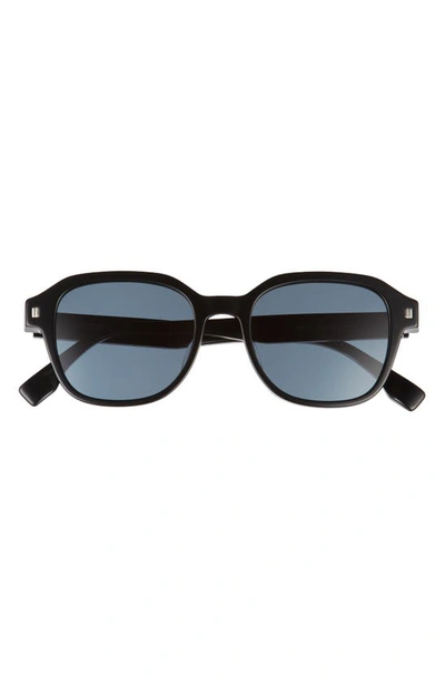 Shop Fendi The Ff  52mm Geometric Sunglasses In Shiny Black / Blue