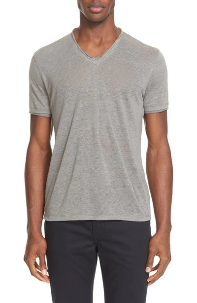 Shop John Varvatos Linen Slim Fit V-neck T-shirt In Pewter