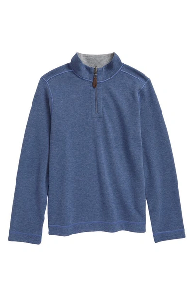 Shop Johnston & Murphy Kids' Reversible Quarter Zip Pullover In Blue / Light Gray