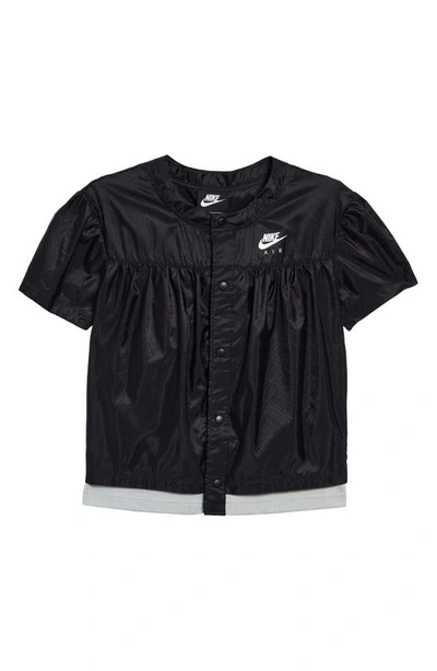 Shop Nike Kids' Air Short Sleeve Snap-up Top In Black/ Smoke/ Black/ White