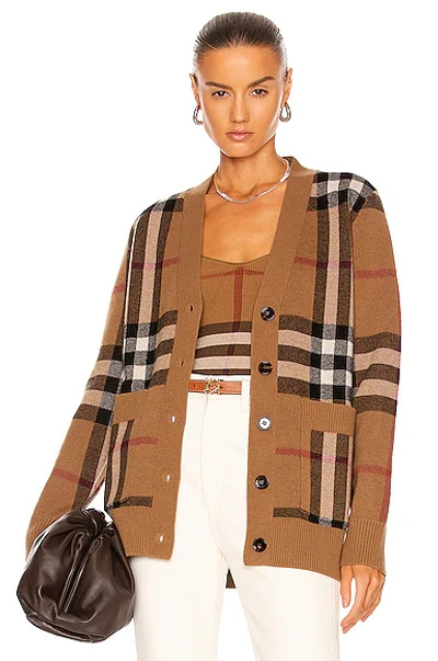 Shop Burberry Willah Check Cardigan In Birch Brown