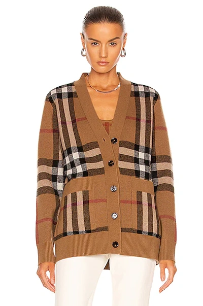 Shop Burberry Willah Check Cardigan In Birch Brown