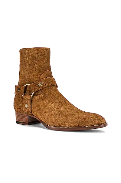 Saint Laurent Wyatt Harness Ankle Boots In Noisette
