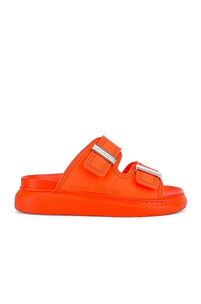 Shop Alexander Mcqueen Fabric Upper And Rubber Slides In Acrylic Orange & Silver