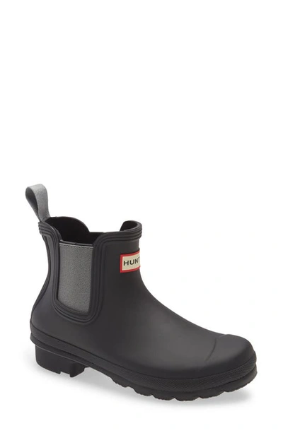 Shop Hunter Original Waterproof Chelsea Rain Boot In Black / Tundra Grey