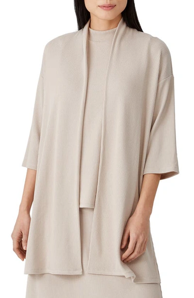 Shop Eileen Fisher Ribbed Elbow Sleeve Long Jacket In Chalk