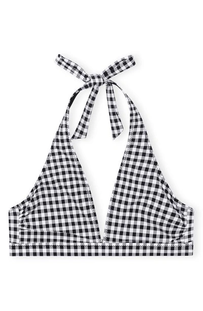 Shop Ganni Gingham Bikini Top In Black