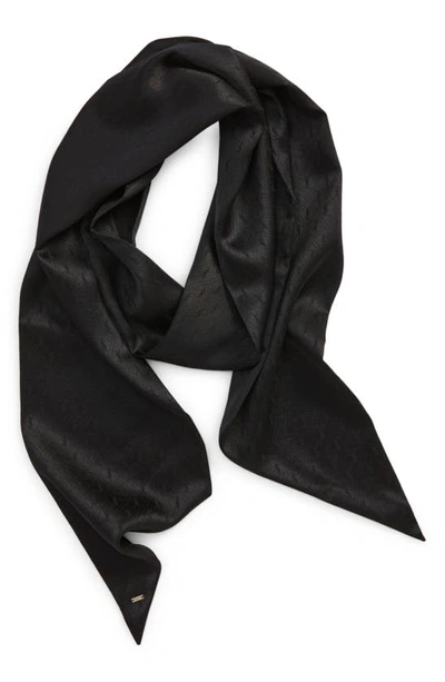 Shop Saint Laurent Ysl Monogram Silk Skinny Scarf In Black