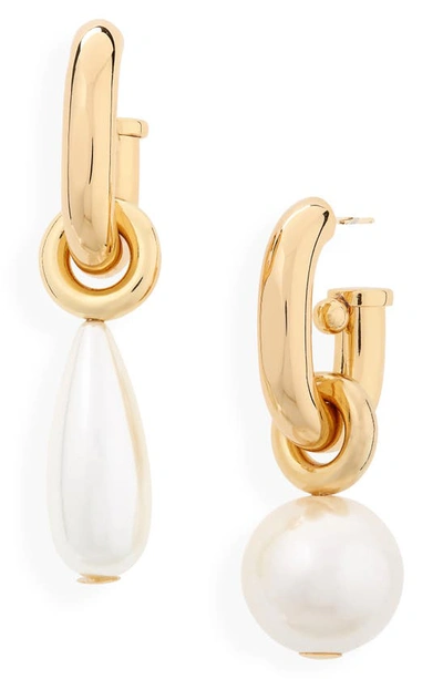 Shop Paco Rabanne Xl Link Imitation Pearl Hoop Earrings In Gold/ Pearl
