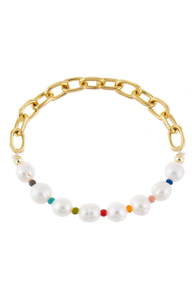 Shop Adinas Jewels Multicolor Pearl X Link Bracelet In Multi-color