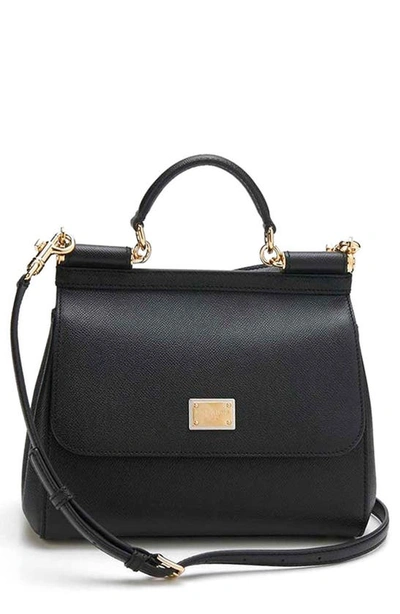 Shop Dolce & Gabbana 'small Miss Sicily' Leather Satchel In Nero