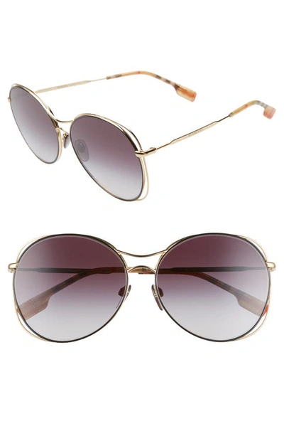 Shop Burberry 60mm Gradient Round Sunglasses In Gold/ Black