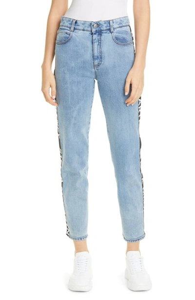 Shop Stella Mccartney Logo Stripe Straight Leg Jeans In Retro Blue