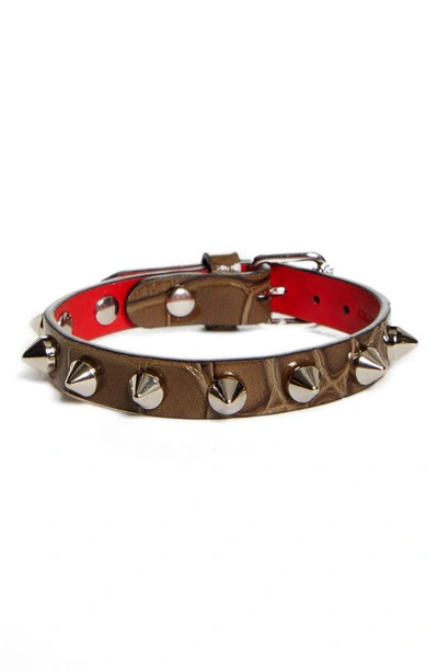 Shop Christian Louboutin Loubilink Studded Leather Bracelet In Silex/ Silver