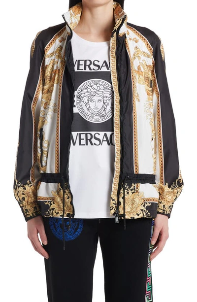 Shop Versace Renaissance Print Logo Track Jacket In 5b070 Black Gold White